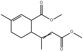 Methyl 6-(3-methoxy-1-methyl-3-oxo-1-propenyl)-3-methyl-2-cyclohexane-1-carboxylate Struktur