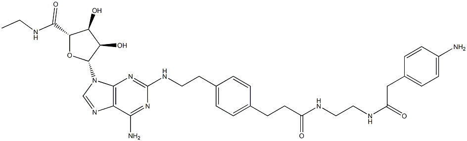 2-(4-(2-(2-((4-aminophenyl)methylcarbonylamino)ethylaminocarbonyl)ethyl)phenyl)ethylamino-5'-N-ethylcarboxamidoadenosine Structure