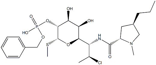 L-threo-α-D-galacto-Octopyranoside, methyl 7-chloro-6,7,8-trideoxy-6- [[(1-methyl-4-propyl-2-pyrrolidinyl)carbonyl]amino ]-1-thio-, 2-(phenylmethyl hydrogen phosphate), (2S-trans)-,124600-31-3,结构式