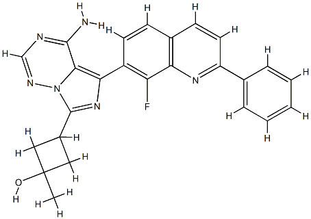 Cyclobutanol, 3-[4-aMino-5-(8-fluoro-2-phenyl-7-quinolinyl)iMidazo[5,1-f][1,2,4]triazin-7-yl]-1-Methyl-, cis- Struktur