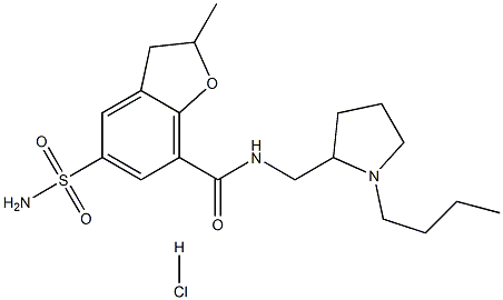 N-(1-ブチル-2-ピロリジニルメチル)-2-メチル-5-スルファモイル-7-ベンゾフランカルボアミド 化学構造式
