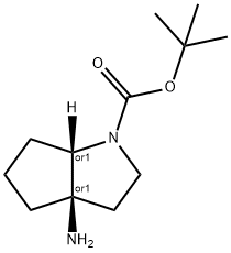 (3AR,6AS)-叔-丁基 3A-氨基六氢环戊二烯并[B]吡咯-1(2H)-甲酸基酯 结构式