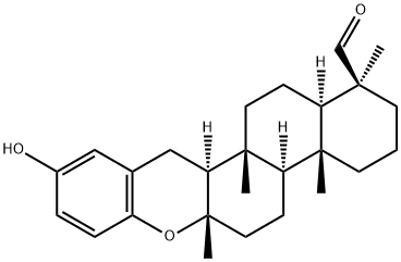 23-ヒドロキシ-4,8-ジメチル-16,24-シクロ-D(17a)-ホモ-21-ノル-17a-オキサ-5α-コラ-16,20(22),23-トリエン-4β-カルボアルデヒド 化学構造式