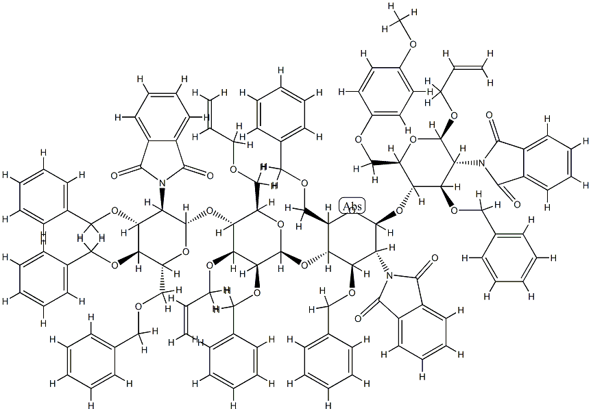 allyl O-(3,4,6-tri-O-benzyl-2-deoxy-2-phthalimido-beta-Glup)(1-4)-O-(3,6-di-O-allyl-2-O-benzyl-beta-Manp)(1-4)-O-3,6-di-O-benzyl-2-deoxy-2-phthalimido-beta-Glup(1-4)-3-O-benzyl-2-deoxy-6-O-4-methoxyphenyl-2-phthalimido-beta-Glup 化学構造式