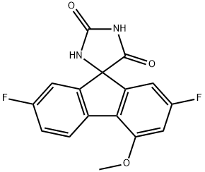 2,7-ジフルオロ-4-メトキシスピロ[フルオレン-9,4'-イミダゾリジン]-2',5'-ジオン 化学構造式