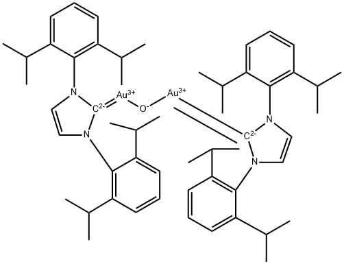 双{1,3-双[2,6-双(1-甲基乙基)苯基]-1,3-二氢-2H-咪唑-2-亚基}-Μ-羟基二金(I)四氟硼酸盐 结构式