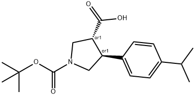 (3S,4R)-1-(tert-butoxycarbonyl)-4-(4-isopropylphenyl)pyrrolidine-3-carboxylic acid 化学構造式