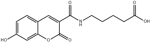 5-(7-羟基-2-氧亚基-2H-色烯-3-碳杂草酰氨基)戊酸 结构式