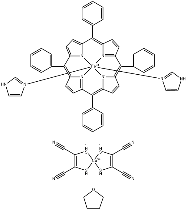 bis(imidazole)(5,10,15,20-tetraphenylporphinato)iron(III) bis(1,2-dicyanoethylenedithiolato)cuprate(III) tetrakis(tetrahydrofuran),127203-07-0,结构式