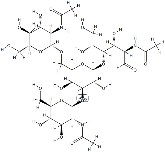 N-acetylglucosaminyl(beta1-3)-N-acetylglucosaminyl(1-6)-galactopyranosyl(1-4)-N-acetylglucosamine Structure