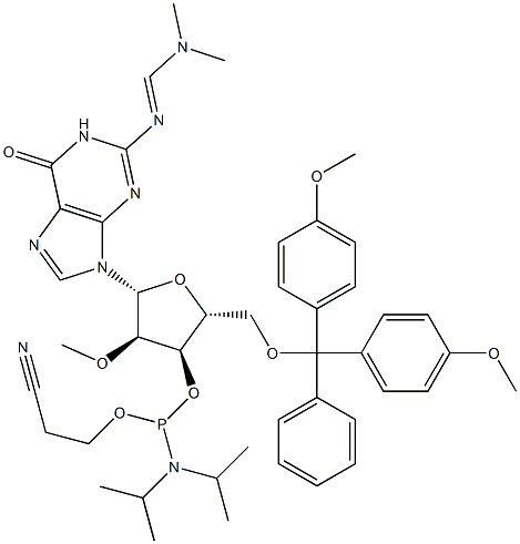 128219-77-2 5'-O-[二(4-甲氧基苯基)苯基甲基]-N-[(二甲基氨基)亚甲基]-2'-O-甲基鸟苷 3'-[2-氰基乙基二异丙基氨基膦酸酯]