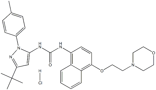 Urea, N-[3-(1,1-dimethylethyl)-1-(4-methylphenyl)-1H-pyrazol-5-yl]-N′-[4-[2-(4-morpholinyl)ethoxy]-1-naphthalenyl]-, hydrochloride (1:1) 化学構造式