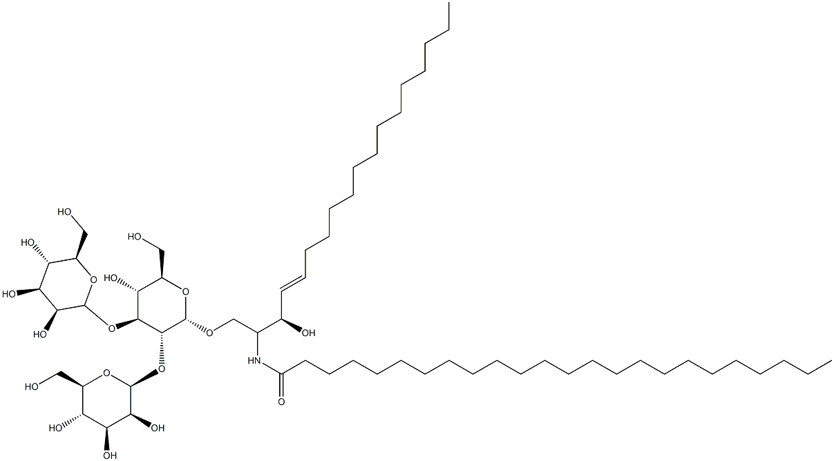 O-mannopyranosyl-(1-3)-O-mannopyranosyl-(1-4)-O-glucopyranosyl-(1-1)-2-N-tetracosanoylsphingenine 化学構造式