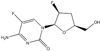 1-(2-フルオロ-2,3-ジデオキシ-β-D-threo-ペントフラノシル)-5-フルオロシトシン 化学構造式