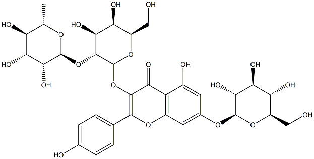 kaempferol 3-O-alpha-rhamnopyranosyl(1-2)-beta-galactopyranoside-7-O-beta-glucopyranoside,128988-58-9,结构式