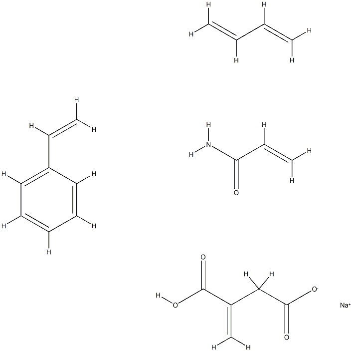 Butanedioic acid, methylene-, polymer with 1,3-butadiene, ethenylbenzene and 2-propenamide, sodium salt|