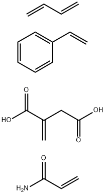 Butanedioic acid, methylene-, polymer with 1,3-butadiene, ethenylbenzene and 2-propenamide, ammonium salt 化学構造式