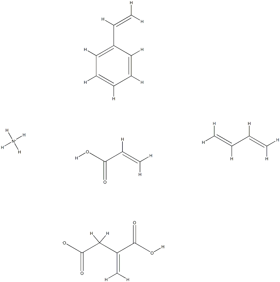 Butanedioic acid, methylene-, polymer with 1,3-butadiene, ethenylbenzene and 2-propenoic acid, ammonium salt|