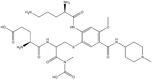 Glycine, N-(S-(2-((2,5-diamino-1-oxopentyl)amino)-4-methoxy-5-(((1-met hyl-4-piperidinyl)amino)carbonyl)phenyl)-N-L-gamma-glutamyl-L-cysteiny l)-, (S)- 结构式