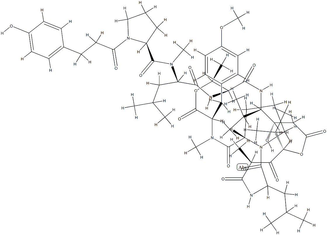 N-[N-[3-(4-Hydroxyphenyl)propanoyl]-L-Pro-N-methyl-D-Leu-]cyclo[L-Thr*-[(3S,4R)-3-hydroxy-4-isopropyl-γAbu-]-[(2S,4S)-4-hydroxy*-2,5-dimethyl-3-oxohexanoyl]-L-Leu-L-Pro-N,O-dimethyl-L-Tyr-] 结构式