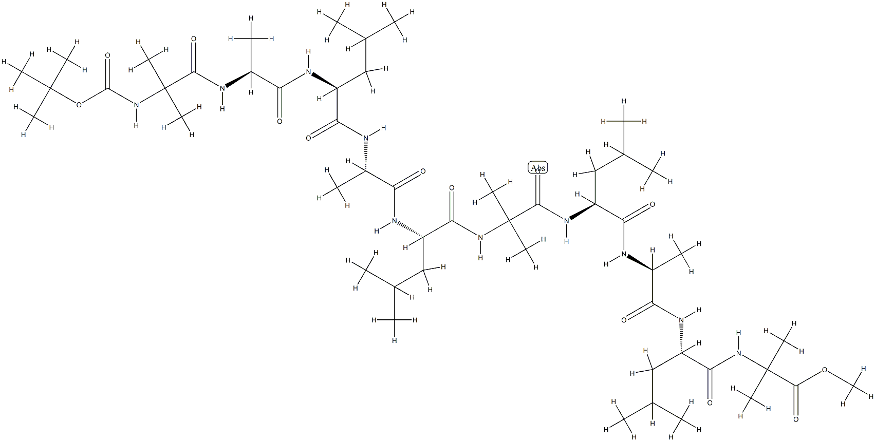 butyloxycarbonyl-aminoisobutyryl-alanyl-leucyl-alanyl-leucyl-aminoisobutyryl-leucyl-alanyl-leucyl-aminoisobutyryl methyl ester 结构式