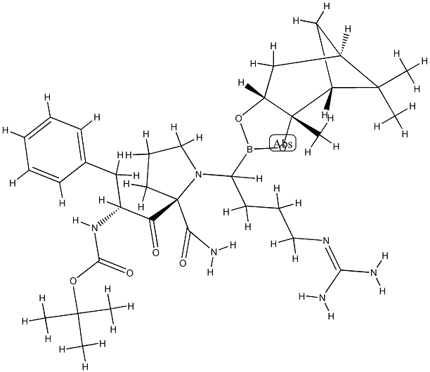 130982-44-4 L-Prolinamide, N-((1,1-dimethylethoxy)carbonyl)-D-phenylalanyl-N-(4-(( aminoiminomethyl)amino)-1-(hexahydro-3a,5,5-trimethyl-4,6-mthano-1,3,2 -benzodioxaborol-2-yl)butyl)-, (3aR-(2(S*),3aalpha,4alpha,6alpha,7aalp ha))-