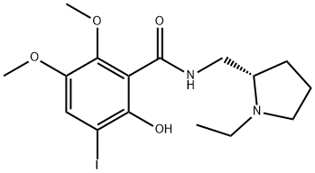 3-ヨード-5,6-ジメトキシ-2-ヒドロキシ-N-[[(2S)-1-エチルピロリジン-2α-イル]メチル]ベンズアミド 化学構造式