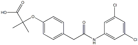 4-(2-(4-(((3,5-dichloroanilino)carbonyl)methyl)phenoxy)-2-methylpropionic acid) 化学構造式