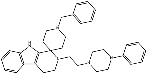 2-(2-(1-phenyl-4-piperazynyl)ethyl)-1,2,3,4-tetrahydro-beta-carboline-1-spiro-4'-N'-benzylpiperidine Struktur