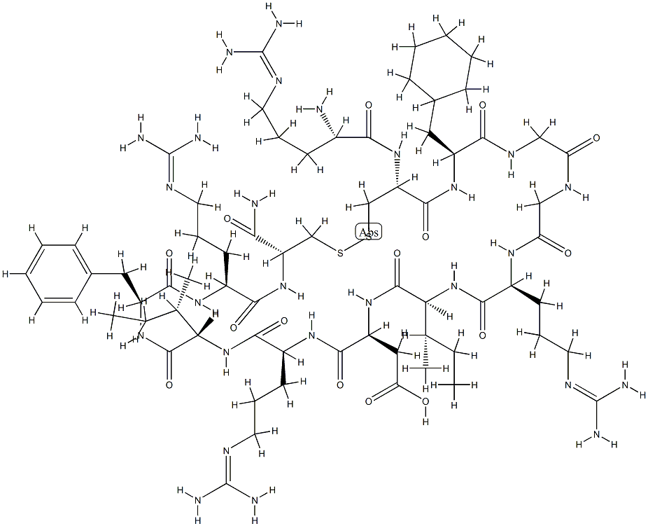 L-Arg-L-Cys(1)-3-シクロヘキシル-L-Ala-Gly-Gly-L-Arg-L-Ile-L-Asp-L-Arg-L-Ile-L-Phe-L-Arg-L-Cys(1)-NH2 化学構造式