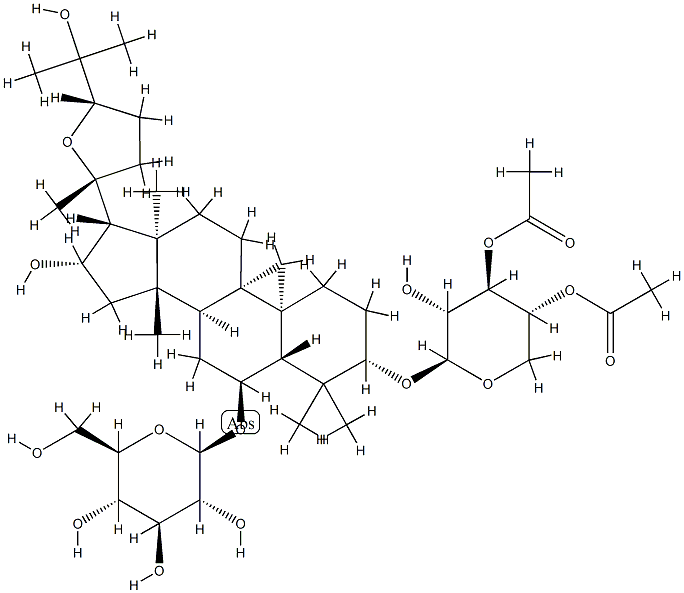 β-D-Glucopyranoside,(3β,6α,16β,20R,24S)-3-[(3,4-di-O-acetyl-β-D-xylopyranosyl)oxy]-20, 24-epoxy-16,25-dihydroxy-9,19-cyclolanostan-6-yl|(3Β,6Α,16Β,20R,24S)-3-O-[(3,4-二乙酰基-Β-D-木糖)]-20, 24-环氧-16,25-二羟基-9,19-环羊毛甾烷-6-O-葡萄糖苷