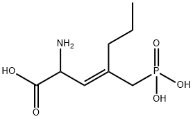 rac-(2R*,3E)-2-アミノ-4-(ホスホノメチル)-3-ヘプテン酸 化学構造式