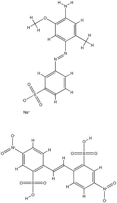 Benzenesulfonic acid, 2,2'-(1,2-ethenediyl)bis[5-nitro-, reaction products with 3-[(4-amino-5-methoxy-2-methylphenyl)azo]benzenesulfonic acid monosodium salt 化学構造式