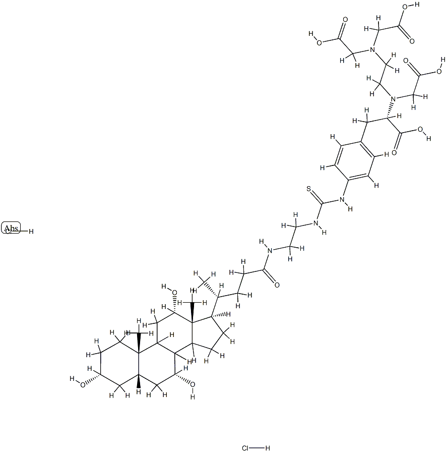 N-carboxymethyl)-N-(2-(bis(carboxymethyl)amino)ethyl)-3-(4-(N'-(2-((3,7,12-trihydroxycholan-24-oyl)amino)ethyl)(thioureido)phenyl)alanine Structure