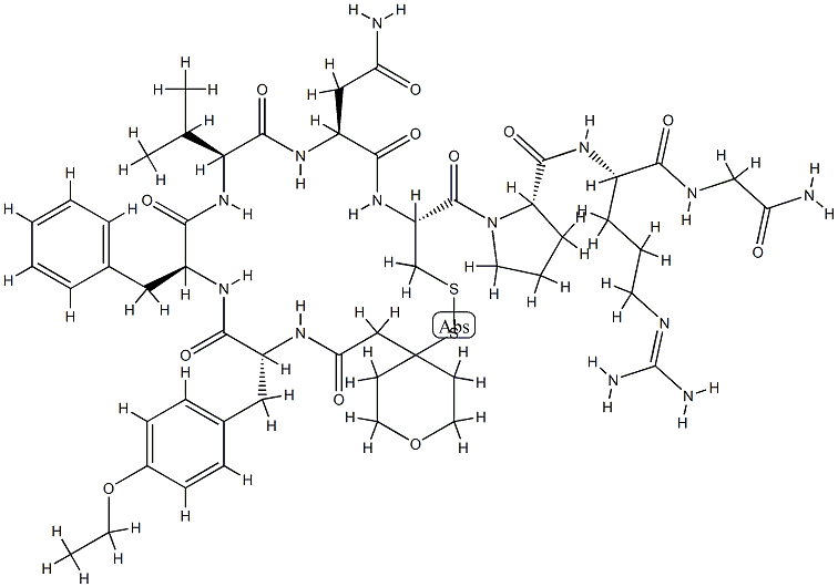Vasopressin, 1-(tetrahydro-4-mercapto-2H-pyran-4-acetic acid)-2-(O-eth yl-D-tyrosine)-4-L-valine-8-L-arginine- 结构式