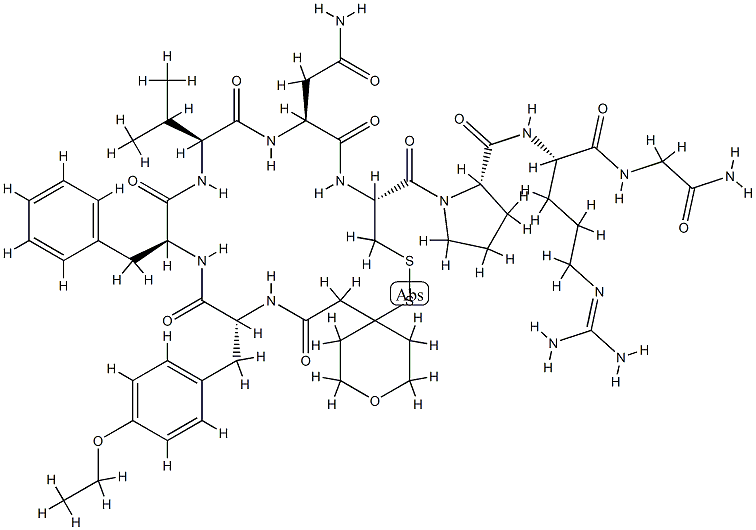 Vasopressin, 1-(tetrahydro-4-mercapto-2H-pyran-4-acetic acid)-2-(O-eth yl-D-tyrosine)-4-L-valine-8-L-arginine-|