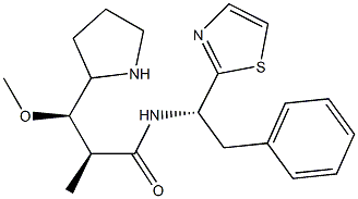 (2R,3R)-N-[(αS)-α-(2-チアゾリル)フェネチル]-2-メチル-3-メトキシ-3-(ピロリジン-2α-イル)プロパンアミド 化学構造式