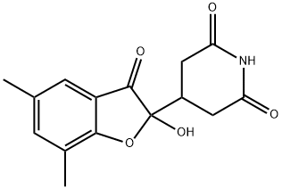 4-[(2,3-ジヒドロ-2-ヒドロキシ-5,7-ジメチル-3-オキソベンゾフラン)-2-イル]ピペリジン-2,6-ジオン 化学構造式