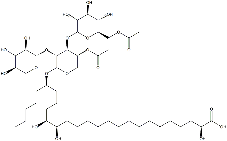 (2S-(2R*,16S*,17R*,21S*))-21-((O-6-O-Acetyl-beta-D-glucopyranosyl-(1-2 )-O-beta-D-xylopyranosyl-(1-2)-4-O-acetyl-beta-D-xylopyranosyl)oxy)-2, 16,17-trihydroxyhexacosanoic acid Structure