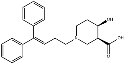 (3S)-1-(4,4-ジフェニル-3-ブテニル)-4α-ヒドロキシピペリジン-3α-カルボン酸 化学構造式