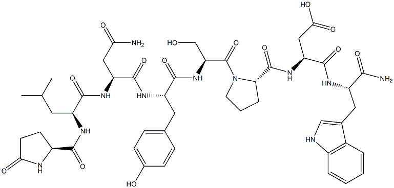 (3S)-3-[[(1S)-1-carbamoyl-2-(1H-indol-3-yl)ethyl]carbamoyl]-3-[[(2S)-1 -[(2S)-2-[[(2S)-2-[[(2S)-3-carbamoyl-2-[[(2S)-4-methyl-2-[[(2S)-5-oxop yrrolidine-2-carbonyl]amino]pentanoyl]amino]propanoyl]amino]-3-(4-hydr oxyphenyl)propanoyl]amino]-3-hydroxy-propanoyl]pyrrolidine-2-carbonyl] amino]propanoic acid Struktur