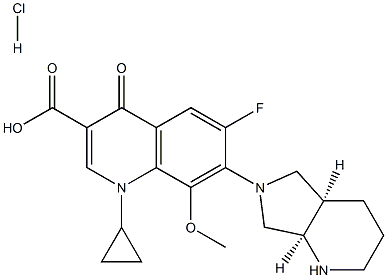 3-Quinolinecarboxylic acid, 1-cyclopropyl-6-fluoro-1,4-dihydro-8-Methoxy-7-[(4aR,7aR)-octahydro-6H-pyrrolo[3,4-b]pyridin-6-yl]-4-oxo-, hydrochloride (1:1), rel- Structure