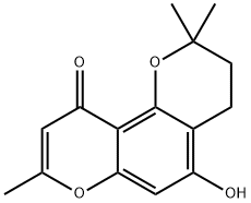 3,4-Dihydro-5-hydroxy-2,2,8-trimethyl-2H,10H-benzo[1,2-b:3,4-b']dipyran-10-one 结构式