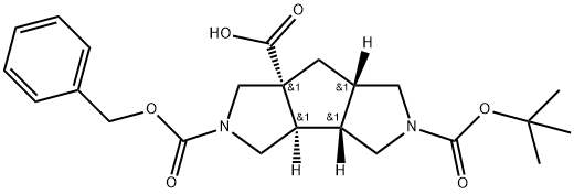 (3AS,3BR,6AR,7AS)-5-((苄氧基)羰基)-2-(叔-丁氧羰基)十氢-1H-环戊二烯并[1,2-C:3,4-C]二吡咯-6A-羧酸,1357352-34-1,结构式