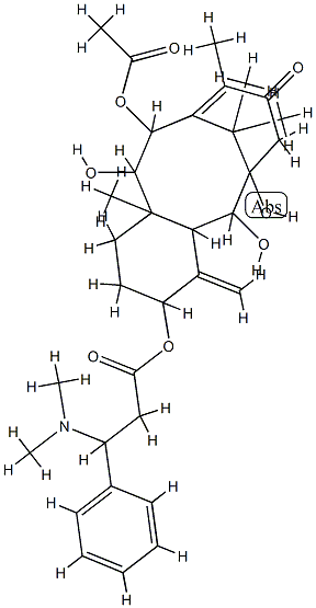 (1S,2S,3R,5S,8R,9R,10R)-10-(アセチルオキシ)-1,2,9-トリヒドロキシ-8,12,15,15-テトラメチル-4-メチリデン-13-オキソトリシクロ[9.3.1.03,8]ペンタデカ-11-エン-5-イル (3S)-3-(ジメチルアミノ)-3-フェニルプロパノアート 化学構造式