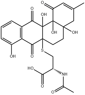 3-[(4a,8,12a,12b-テトラヒドロキシ-3-メチル-1,7,12-トリオキソ-1,4,4a,5,6,6a,7,12,12a,12b-デカヒドロテトラフェン-6a-イル)スルファニル]-2-アセトアミドプロパン酸 化学構造式