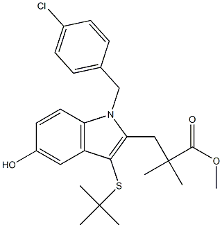 1H-Indole-2-propanoic acid, 1-[(4-chlorophenyl)Methyl]-3-[(1,1-diMethylethyl)thio]-5-hydroxy-α,α-diMethyl-, Methyl ester Structure