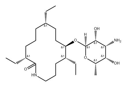 10-[(3-Amino-3,6-dideoxy-α-L-talopyranosyl)oxy]-3,7,11-triethyl-1-azacyclotetradecan-2-one Struktur