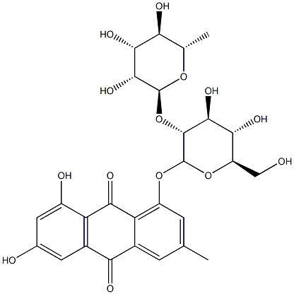 1,6,8-trihydroxy-3-methylanthraquinone 1-O-rhamnosyl(1-2)glucoside,137162-02-8,结构式