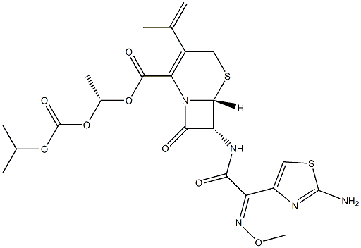 ((1-methyl)ethoxycarbonyloxy)-ethyl 7-(2-(2-amino-4-thiazole)-2-methoxyaminoacetamido)-3-(2-propenyl)-3-cephem-4-carboxylate Structure